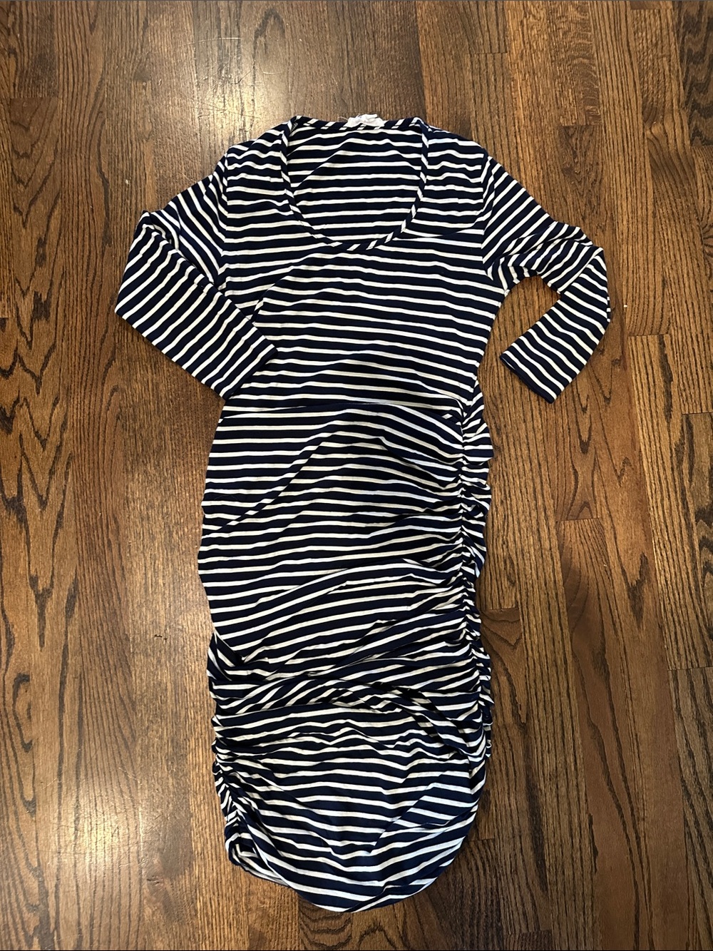 Ingrid & Isabel Navy and White Striped Ruched Maternity Dress